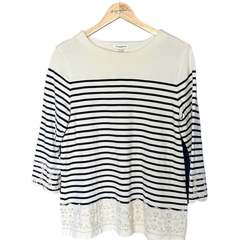 Beachlunchlounge cream blue stripe eyelet cotton top medium